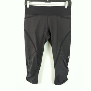 Lululemon Size 6 Run Pace Crop Women's Black/Gray Ruched Sides Active Leggings